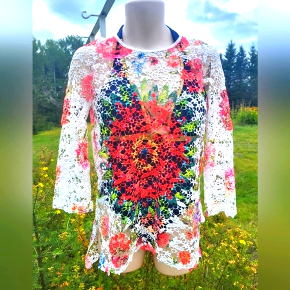 "Vibrant Floral" Lace Tunic Top